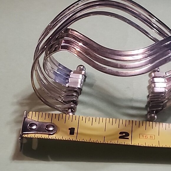 Vintage Modernist Sterling Silver Cuff Bracelet Wire  Design unsigned 925 - Picture 8 of 10